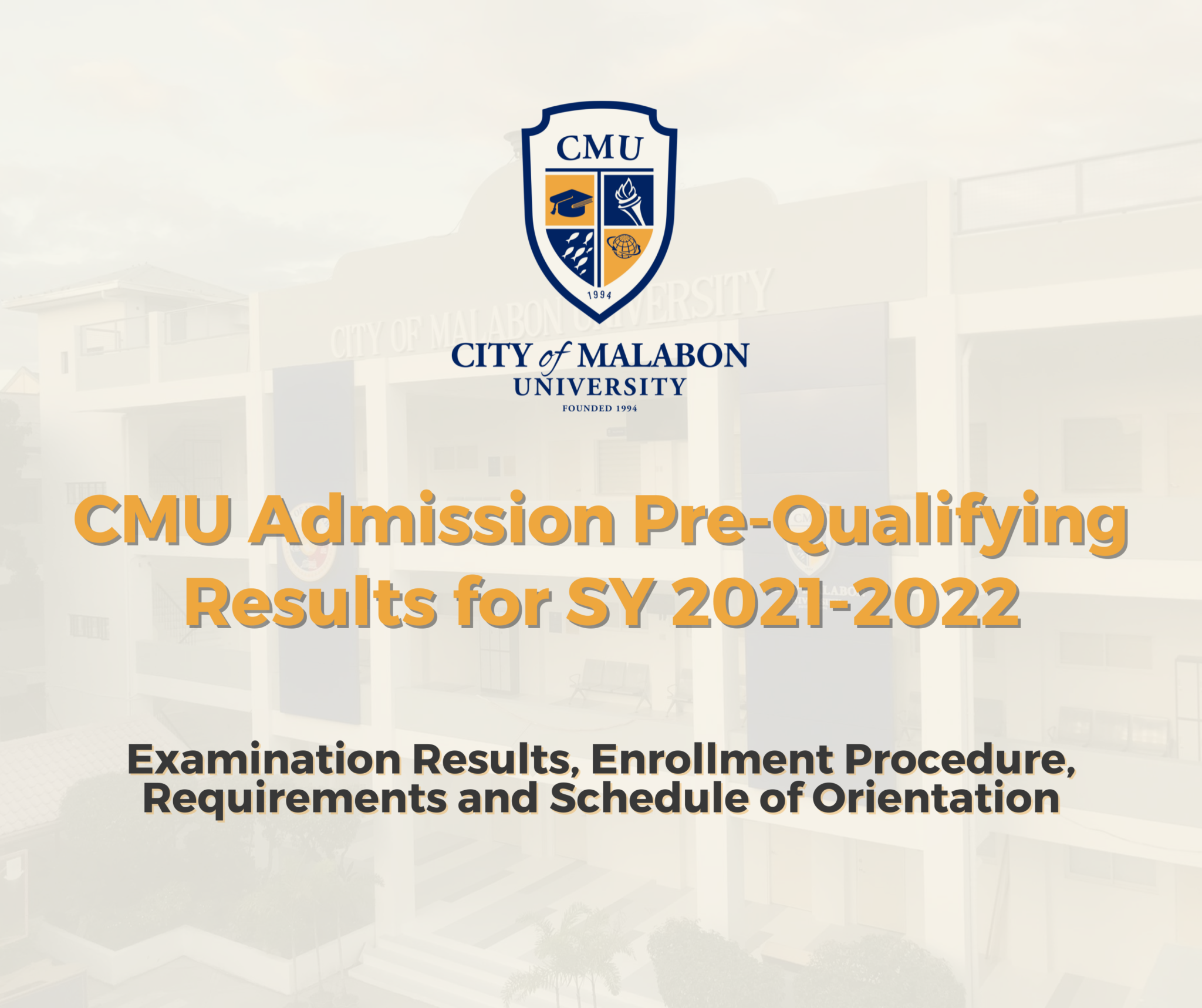 CMU Admission Pre-Qualifying Results for SY 2021-2022 – City of Malabon ...