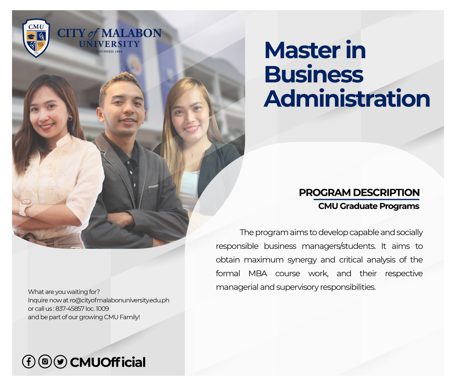 CMU School of Graduate Studies – MBA – City of Malabon University