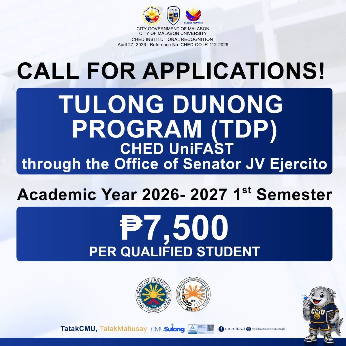 CALL FOR APPLICATIONS: TULONG DUNONG PROGRAM (TDP)