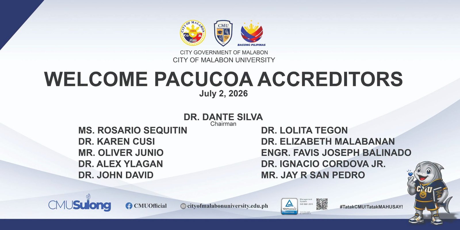 City of Malabon University (CMU) welcomes PACUCOA Accreditors