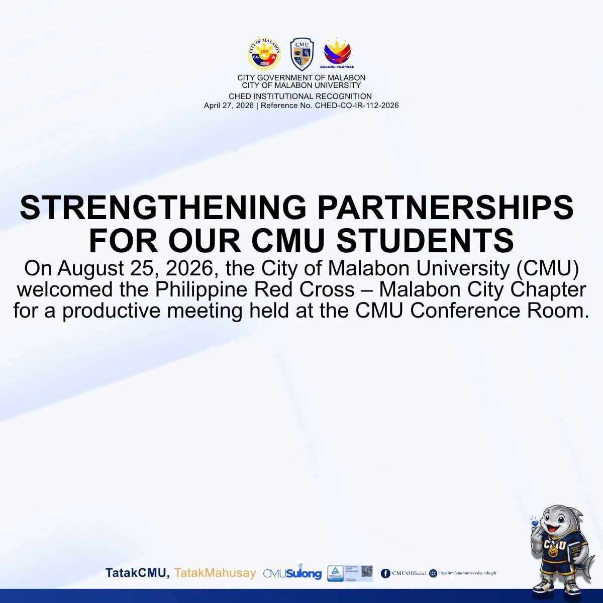 City of Malabon University ties partnership with Philippine Red Cross – Malabon City Chapter