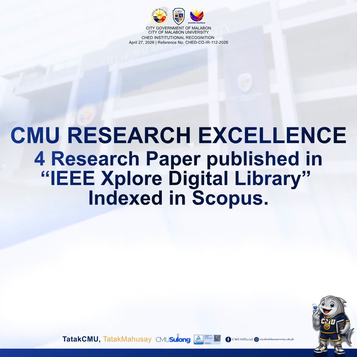 PROUDLY SCOPUS-INDEXED! CMU RESEARCHERS SHINE ON THE GLOBAL STAGE ONCE AGAIN