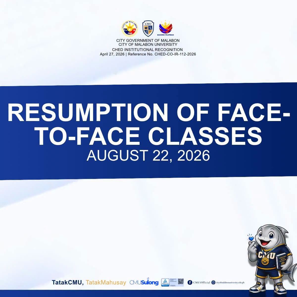 Resumption of Face-to-Face Classes August 22, 2026