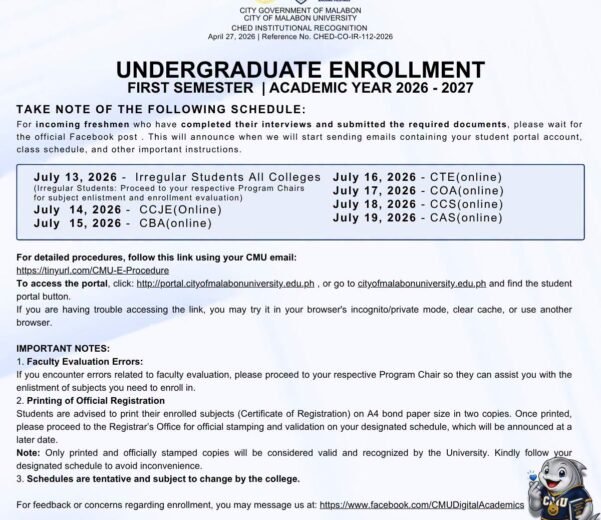 UNDERGRADUATE ENROLLMENT FIRST SEMESTER - ACADEMIC YEAR 2026 - 2027