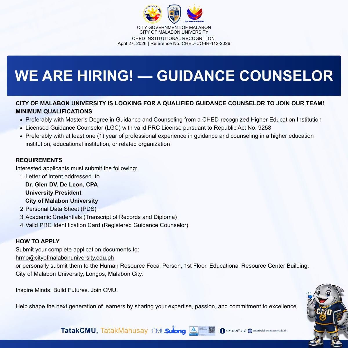 WE ARE HIRING! — GUIDANCE COUNSELOR