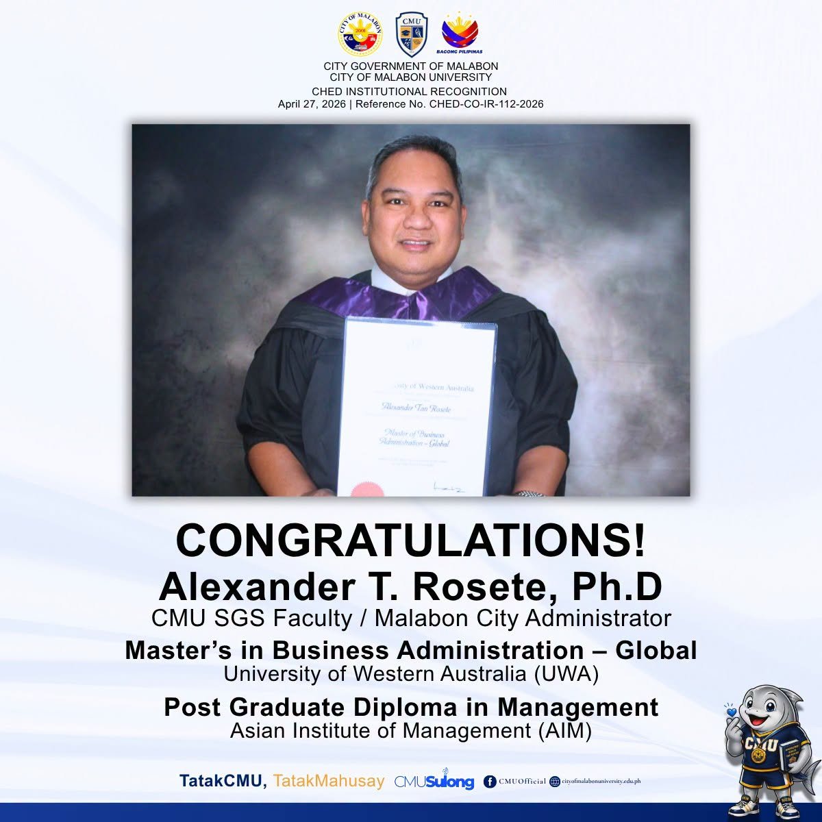 City Administrator and CMU School of Graduate Studies Faculty, Dr. Alexander Rosete